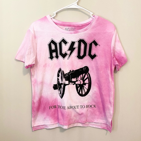 AC/DC Tie Dye Pink Crop Top Band Tee Cannon Rock - Picture 1 of 6